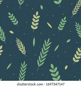 Seamless pattern with branches on a dark background. Vegetative ornament.