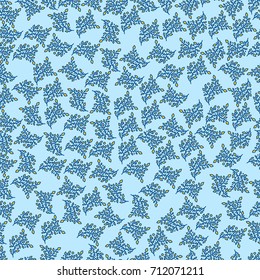 Seamless pattern of the branches with orange leaves from lines on a light blue background
