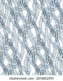 Patrón sin foco con ramas fondo de arte de hojas azul pastel envoltura creativa hojas de ornamento modernas