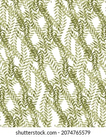 Seamless pattern with branches pastel green leaves art background creative wrapping modern ornament leaves