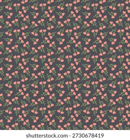 Ein nahtloses Muster aus Zweigen rosafarbener Blumen einzeln auf schwarzem Hintergrund. Vektorgrafik.
