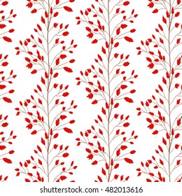 seamless pattern with branches, red and white