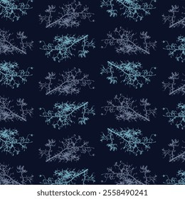 Seamless pattern with branches of tree. Tree branches on a dark blue background. Vector illustration 