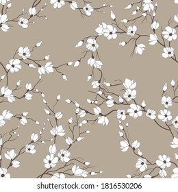 
seamless pattern of branches with white flowers