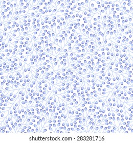 Seamless pattern with branching abstract tree in blue colors on white background 