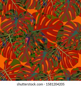 Seamless Pattern with Brasilian Jungle. Modern Colorful Texture with Tropical Leaves for Fabric, Textile, Linen. Vector Tropical Pattern.