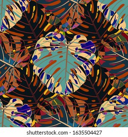 Seamless Pattern with Brasilian Jungle. Modern Colorful Texture with Tropical Leaves for Print, Textile, Underwear. Vector Tropical Pattern.