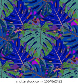 Seamless Pattern with Brasilian Jungle. Retro Colorful Texture with Tropical Leaves for Fabric, Textile, Linen. Vector Tropical Pattern.