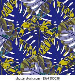 Seamless Pattern with Brasilian Jungle. Retro Colorful Texture with Tropical Leaves for Fabric, Textile, Linen. Vector Tropical Pattern.
