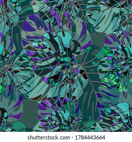 Seamless Pattern with Brasilian Jungle. Retro Colorful Texture with Tropical Leaves for Fabric, Textile, Linen. Vector Tropical Pattern.