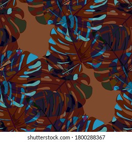 Seamless Pattern with Brasilian Jungle. Retro Colorful Texture with Tropical Leaves for Wallpaper, Swimwear, Underwear. Vector Tropical Pattern.