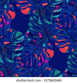 Seamless Pattern with Brasilian Jungle. Trendy Colorful Texture with Tropical Leaves for Paper, Swimwear, Textile. Vector Tropical Pattern.
