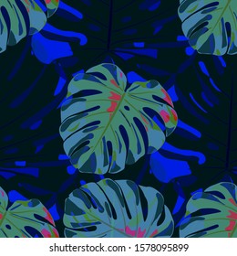 Seamless Pattern with Brasilian Jungle. Trendy Colorful Texture with Tropical Leaves for Fabric, Textile, Linen. Vector Tropical Pattern.
