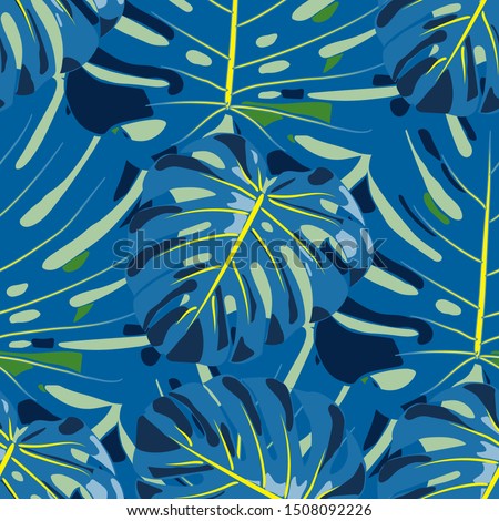 Seamless Pattern with Brasilian Jungle. Trendy Colorful Texture with Tropical Leaves for Fabric, Textile, Linen. Vector Tropical Pattern.