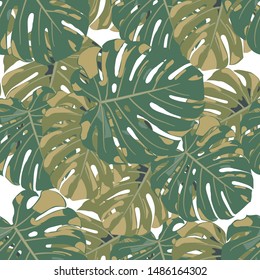 Seamless Pattern with Brasilian Rainforest. Modern Colorful Texture with Tropical Leaves for Dress, Swimwear, Cloth. Vector Tropical Pattern.