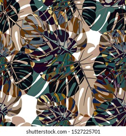 Seamless Pattern with Brasilian Rainforest. Modern Colorful Texture with Tropical Leaves for Paper, Wallpaper, Textile. Vector Tropical Pattern.