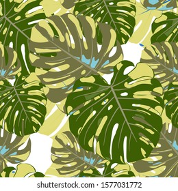 Seamless Pattern with Brasilian Rainforest. Modern Colorful Texture with Tropical Leaves for Paper, Swimwear, Textile. Vector Tropical Pattern.
