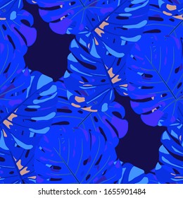 Patrón sin foco con selva tropical brasileña. Textura colorida moderna con hojas tropicales para la impresión, textil, de lino. Patrón tropical vectorial.