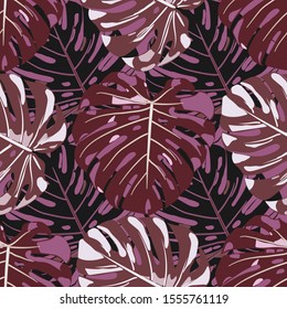 Seamless Pattern with Brasilian Rainforest. Retro Colorful Texture with Tropical Leaves for Print, Textile, Underwear. Vector Tropical Pattern.