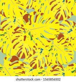 Seamless Pattern with Brasilian Rainforest. Retro Colorful Texture with Tropical Leaves for Paper, Wallpaper, Textile. Vector Tropical Pattern.
