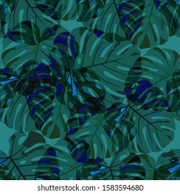 Seamless Pattern with Brasilian Rainforest. Retro Colorful Texture with Tropical Leaves for Paper, Swimwear, Cloth. Vector Tropical Pattern.