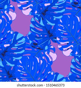 Seamless Pattern with Brasilian Rainforest. Trendy Colorful Texture with Tropical Leaves for Dress, Curtain, Cloth. Vector Tropical Pattern.