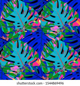 Seamless Pattern with Brasilian Rainforest. Trendy Colorful Texture with Tropical Leaves for Print, Textile, Linen. Vector Tropical Pattern.