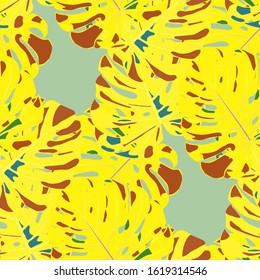 Seamless Pattern with Brasilian Rainforest. Trendy Colorful Texture with Tropical Leaves for Dress, Curtain, Cloth. Vector Tropical Pattern.