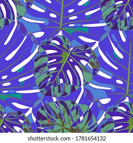 Seamless Pattern with Brasilian Rainforest. Trendy Colorful Texture with Tropical Leaves for Dress, Curtain, Cloth. Vector Tropical Pattern.