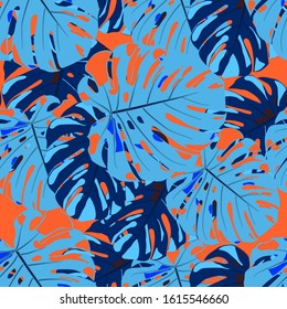 Seamless Pattern with Brasilian Rainforest. Vintage Colorful Texture with Tropical Leaves for Wallpaper, Swimwear, Underwear. Vector Tropical Pattern.