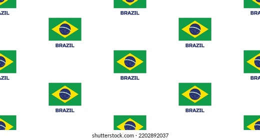 Seamless pattern of Brazil country flag. With the name of the country "Brazil".