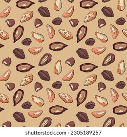 Seamless pattern with brazil nuts. Design for fabric, textile, wallpaper, packaging.