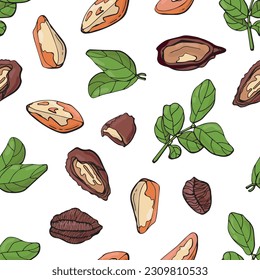 Seamless pattern with brazil nuts. Design for fabric, textile, wallpaper, packaging.