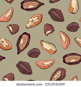 Seamless pattern with brazil nuts. Design for fabric, textile, wallpaper, packaging.	