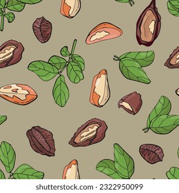 Seamless pattern with brazil nuts. Design for fabric, textile, wallpaper, packaging.	