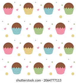 Seamless pattern of a brazilian dessert called Brigadeiro, a sweet food made from chocolate, tradicional for children's birthdays in Brazil. Vector illustration.