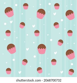 Seamless pattern of a brazilian dessert called Brigadeiro, a sweet food made from chocolate, tradicional for children's birthdays in Brazil. Vector illustration in blue background.