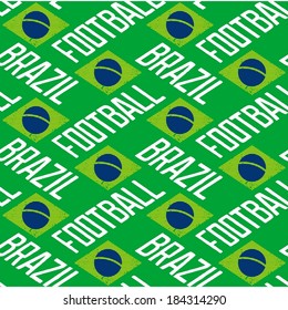 Seamless pattern with Brazilian flag and word "Brazil football". Vector eps8 