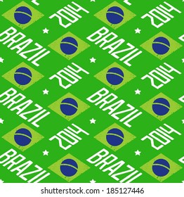 Seamless pattern with Brazilian flag and word "Brazil 2014". Vector graphics CMYK eps8 