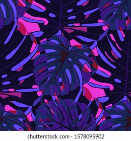 Seamless Pattern with Brazilian Jungle. Retro Colorful Texture with Tropical Leaves for Dress, Curtain, Cloth. Vector Tropical Pattern.