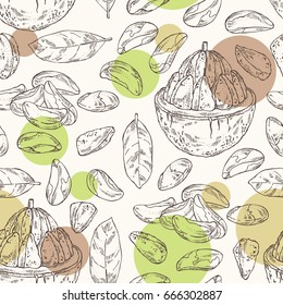 Seamless pattern with brazilian nut. Vector hand drawn illustration