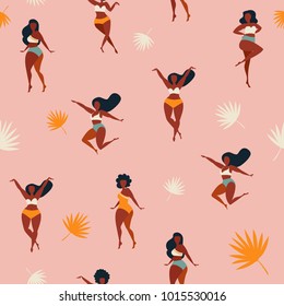 Seamless pattern of brazilian samba dancers of the carnival in Rio de Janeiro. Vector illustration in retro flat style with carnival women and men. Vector characters.