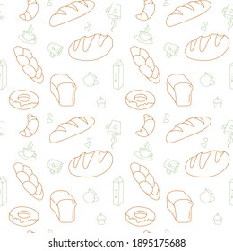 Seamless pattern with bread and pastry good vector design for background or textile print.