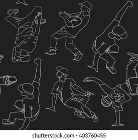 Seamless pattern with break dancers.  Vector