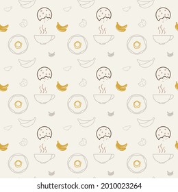 seamless pattern with breakfast, coffee, and cookies