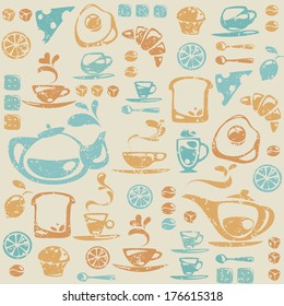 Seamless pattern with breakfast elements. 