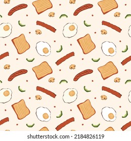Seamless Pattern Breakfast Food Egg Bread Sausage