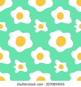 Seamless pattern, breakfast food, fried egg white and round yolk, vector illustration for textiles, wallpaper and wrapping paper