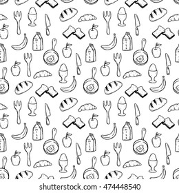seamless pattern breakfast food using doodle art on white background
