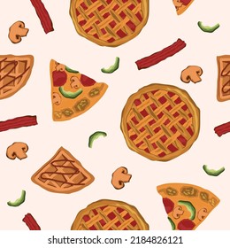 Seamless Pattern Breakfast Food Vegetable Pizza Pie